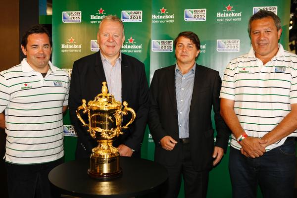 Heineken extends sponsorship to RWC2015. From L-R: Will Carling (Heineken ambassador), Bill Beaumont (IRB), Hans Erik Tuijt (Heineken) and Zinzan Brooke (Heineken ambassador).